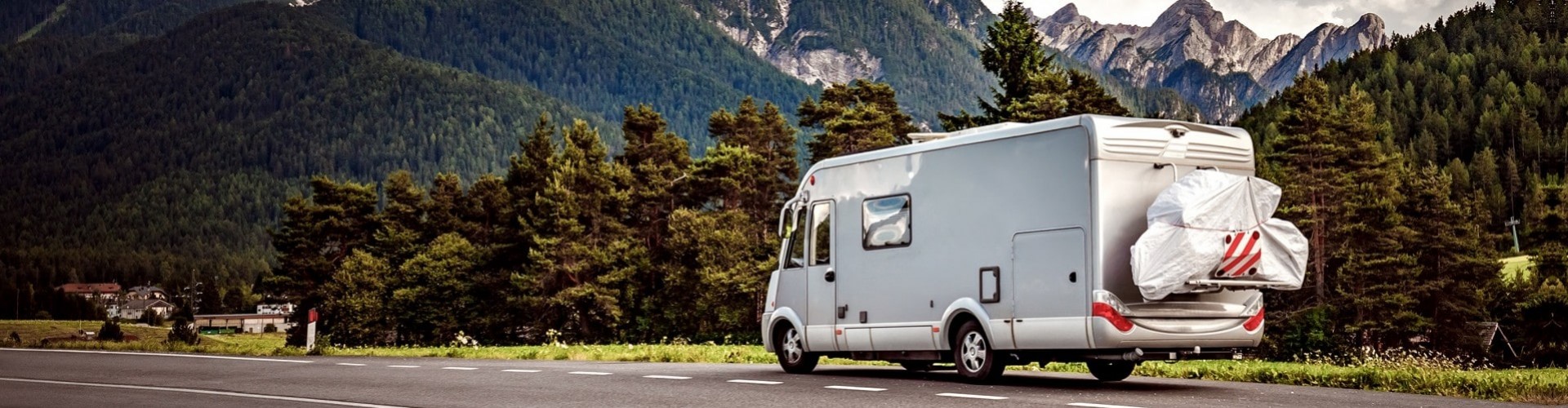 RV driving down a scenic highway